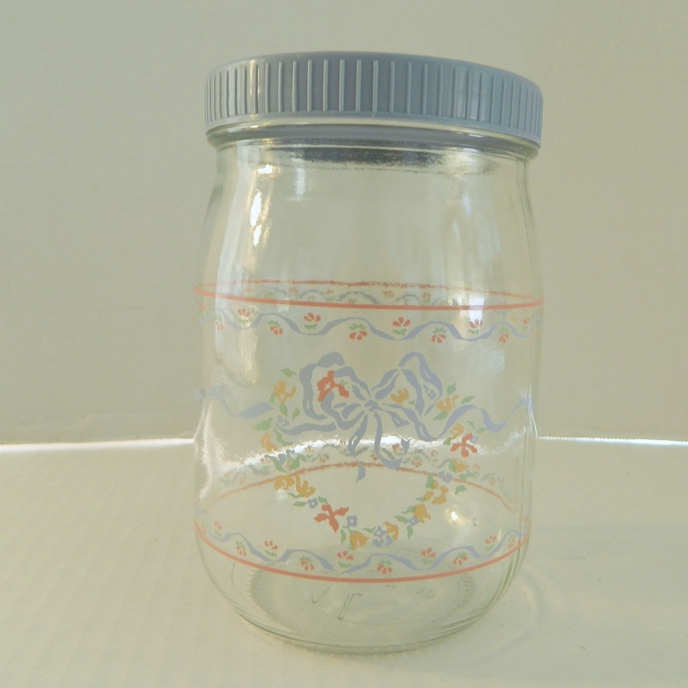 Luminarc Made in France Glass Jar 1 Liter Clear Cottagecore Heart Bow Retro